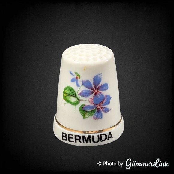 Bermuda Floral Souvenir Porcelain Collectible Thimble - Picture 1 of 8